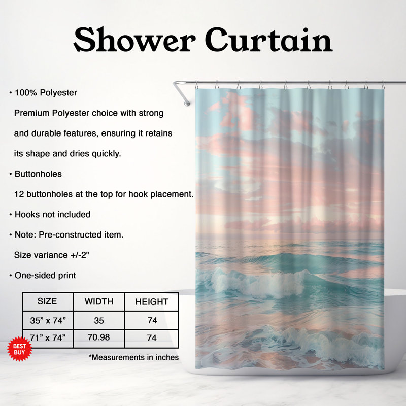 Rideau de douche 1 pièce Calm Marine Horizons, H 74 po x l 71 po
