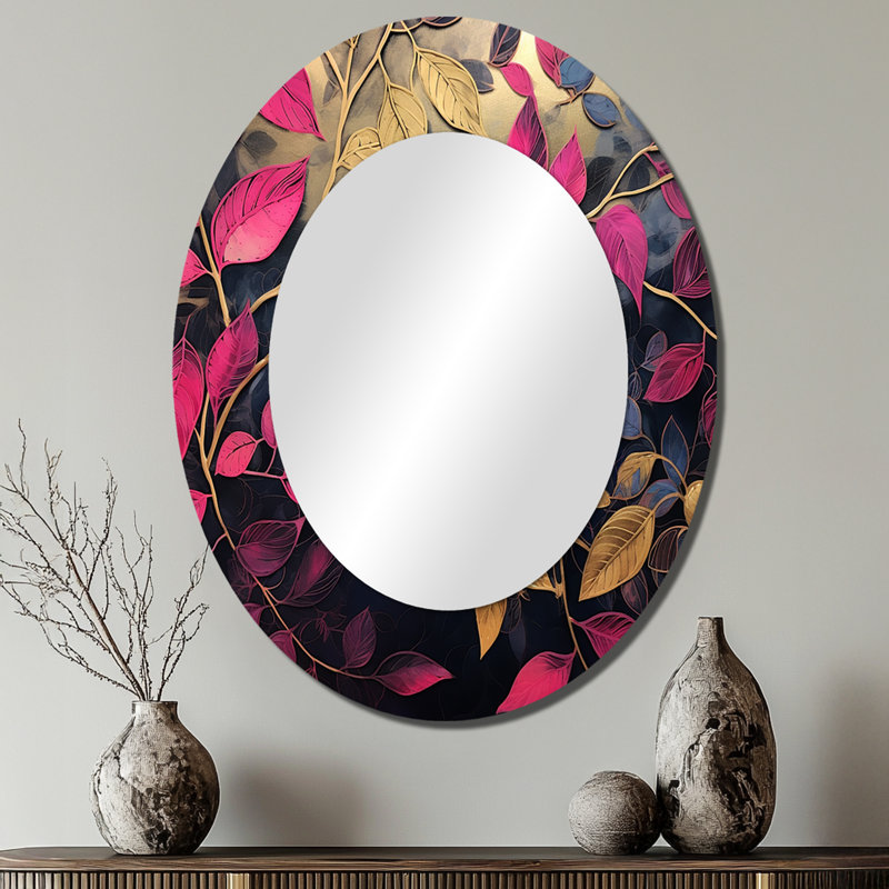 Charm doré et feuille d'or en hiver - Grand miroir mural ovale sur métal, 40 po x 30 po
