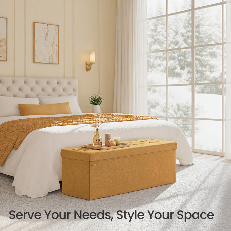 Banc de rangement avec repose-pieds, repose-pieds pliant de 43 po, banc de bout de lit, assemblage facile, pour le salon, la chambre à coucher, le vestibule