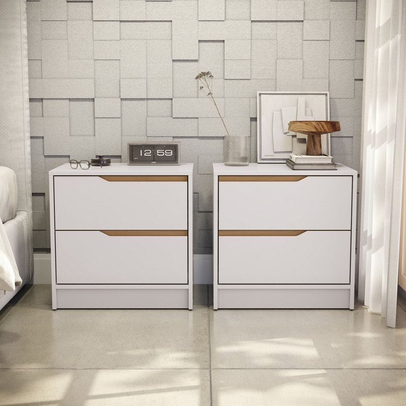 Flórida Set of 2 Modern 2-Drawer Nightstands with Storage, 21.1" W, White