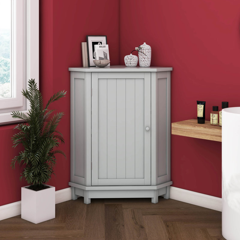 Armoire de salle de bain d'angle avec tablette réglable, Gris