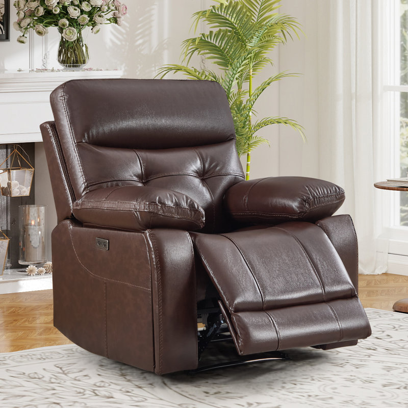 37" W Classic Top Grain Leather Power Recliner Chair With USB Port, Adjustable Electric Reclining & Hidden Cupholders For Living Room (Set Of 2)