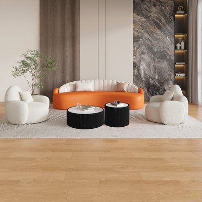 Marble Top Cylinder Shape Leather End Modern Sofa Table For Living Room Furniture