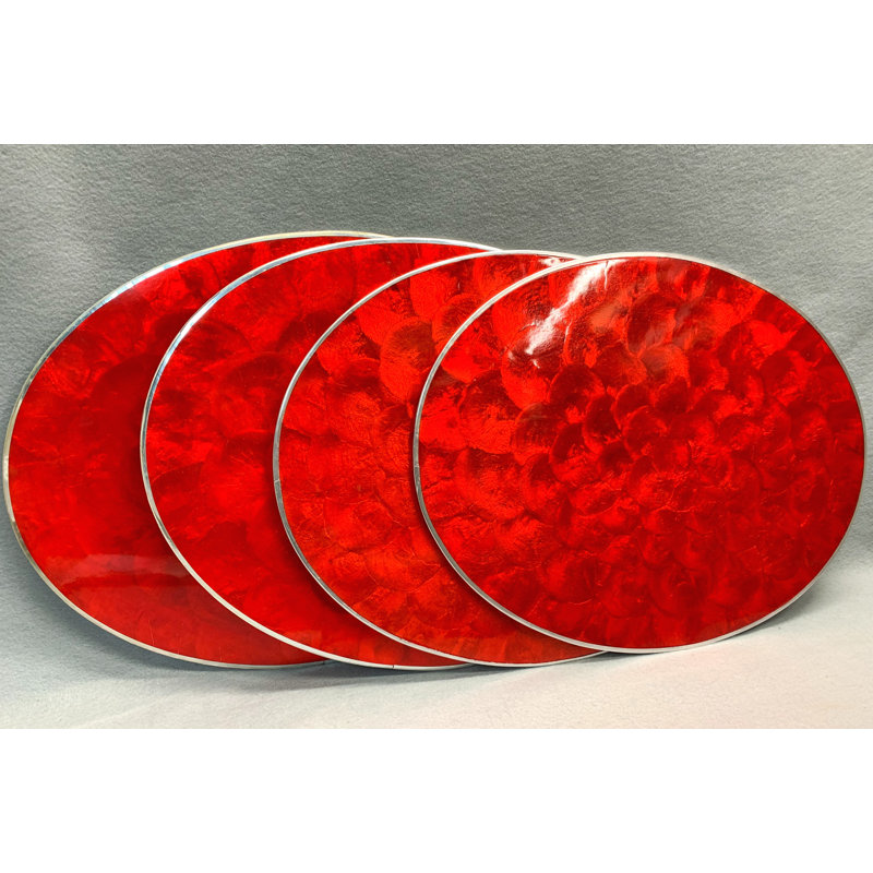 Capiz Shells No Pattern Oval Placemat, Red/Silver
