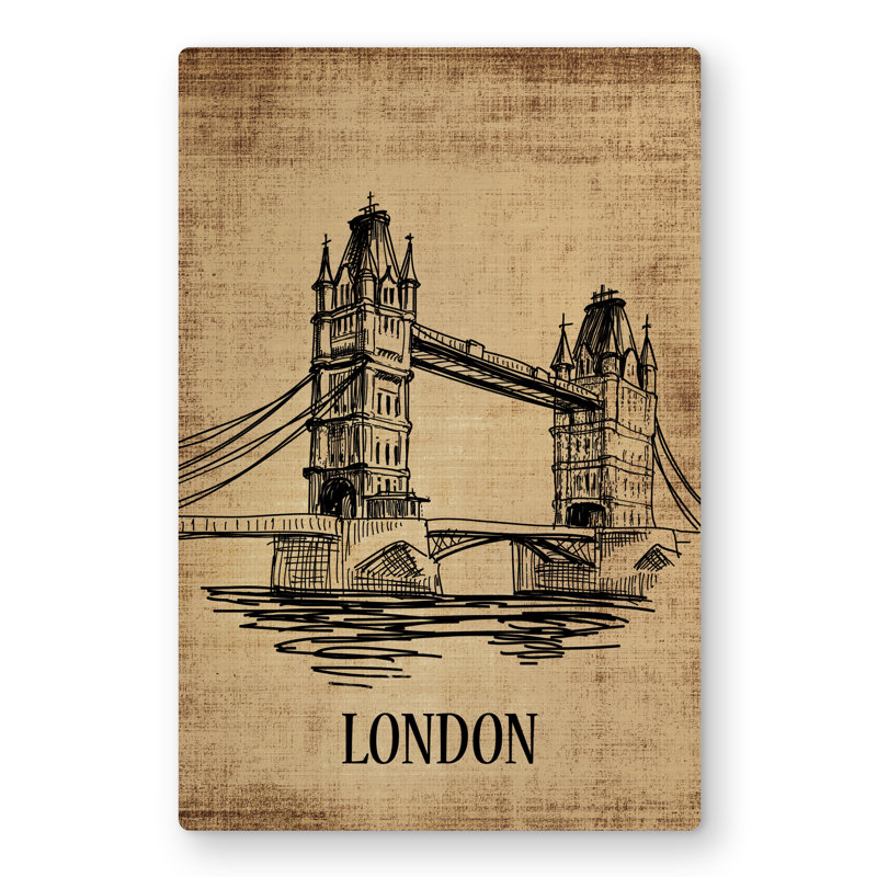 Tower Bridge Illustration - Beige Building Metal Print Decor