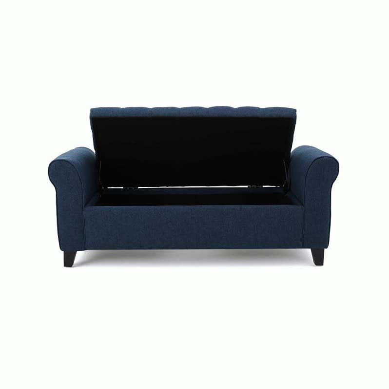  Claxton 50 Inch Contemporary Button Tufted Upholstered Storage Bench with Flip Top, Rolled Arms, Soft Close Hinges