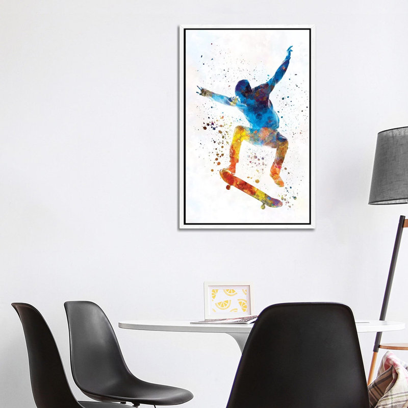 Skateboarder I by Paul Rommer - Painting on Canvas, 101.6 cm H x 66.04 cm W, White Framed