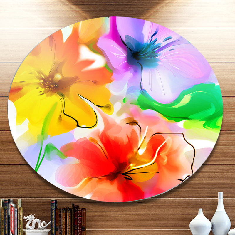 Colorful Flowers Sketch Glossy Aluminum Wall Art