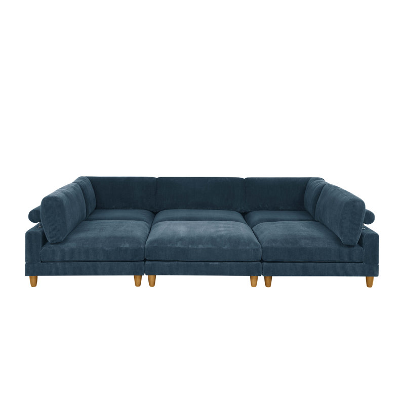 Espinosa Modular Sectional, Blue Corduroy