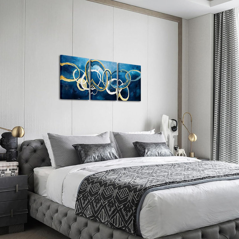 3 Piece Wrapped Canvas Print, Blue