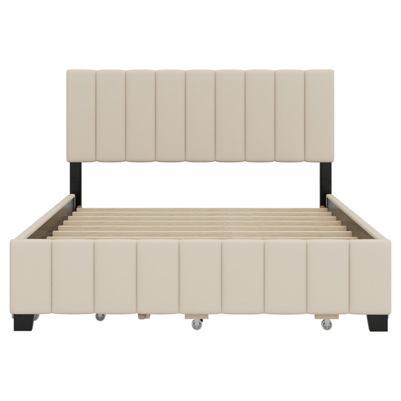 Lit à panneau tapissier Lamprini, Beige