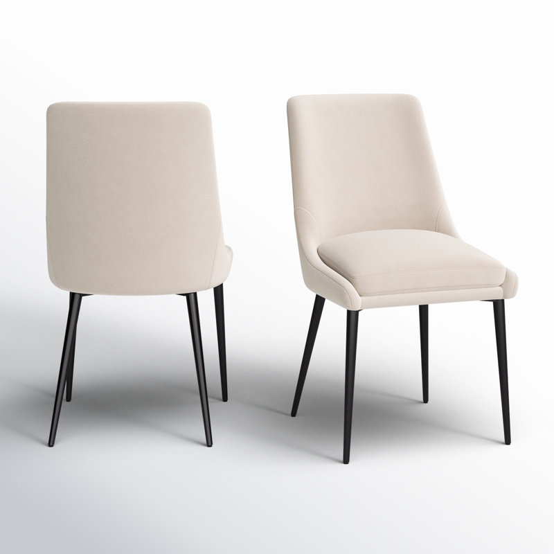 Linen Blend Metal Side Chair Dining Chair, Black, Cream