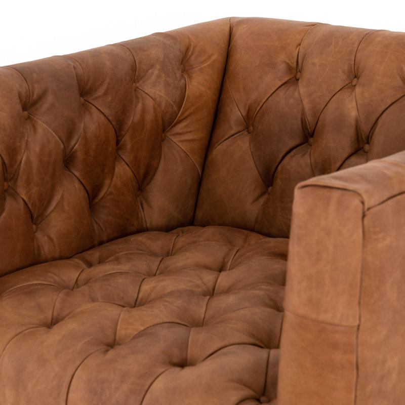 Williams Armchair, Natural Washed Chocolate Genuine Leather, Natural Washed Camel