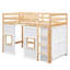Lit mezzanine simple en bois avec rangement et 2 fenêtres - construction, rangement intégré de taille naturelle / blanche, bois massif-1568852389