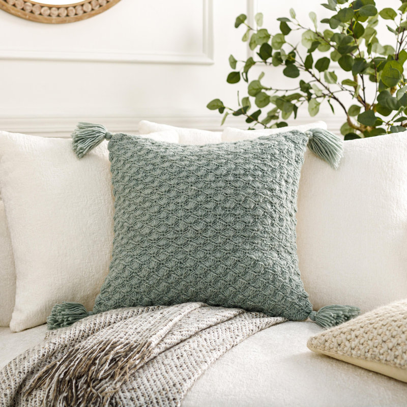 Coussin décoratif 100% coton Makrome, H 22 po x l 22 po, Blanc, Housse de coussin seulement - sans coussin