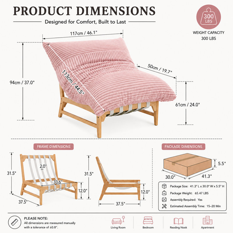 Méridienne Modern, Velours côtelé rose