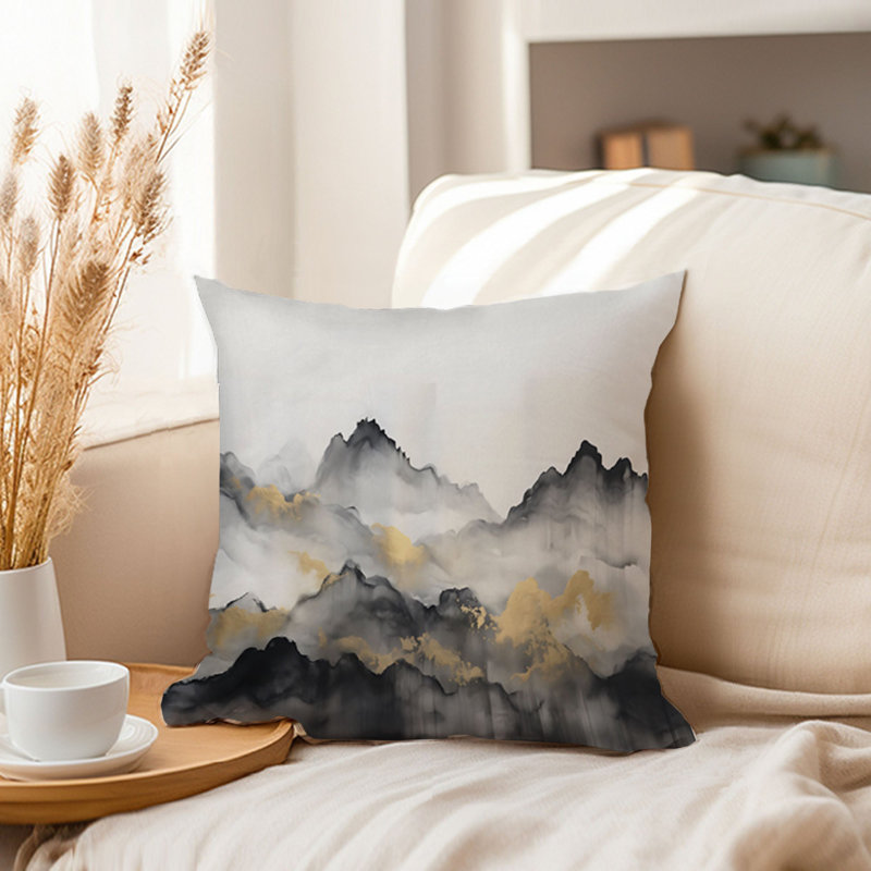 Landscape and Nature Mountain Solace Mountains Modern, Gold/Gray, 18"H x 18"W