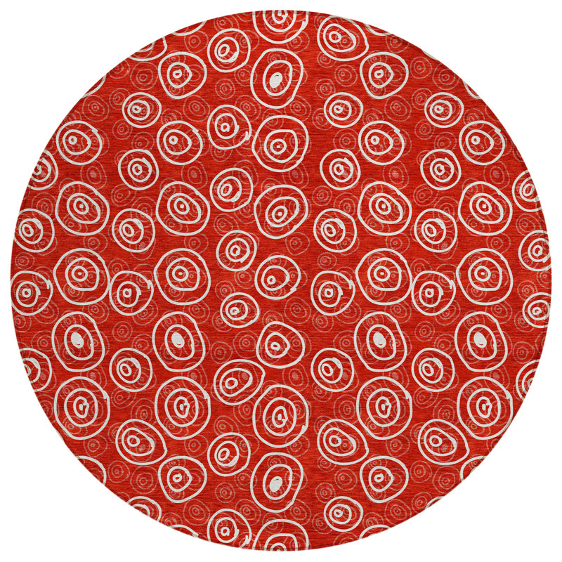 Washable Geometric Indoor / Outdoor Rug, Round 8'