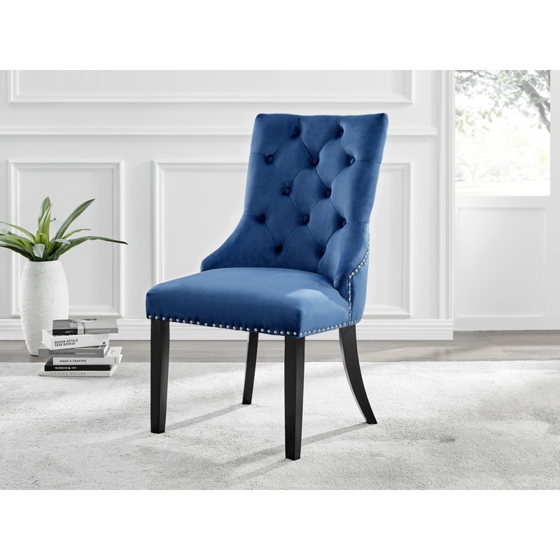 Eubanks Velvet Knockerback Dining Chairs with Metal Rivets and Chrome Legs, Grey, Black