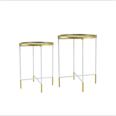 Set Of 2 Mirrored Top Side Table, L:D18x23.5" S:D16x20"