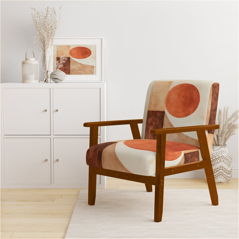 Chaise rembourrée abstraite moderne - Modern Geometric Flow II - Fauteuil Terracotta, Accoudoirs carrés bruns
