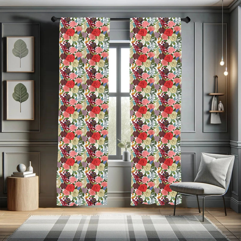 Floral Semi-Sheer Rod Pocket Curtain Panels, 28" x 63"