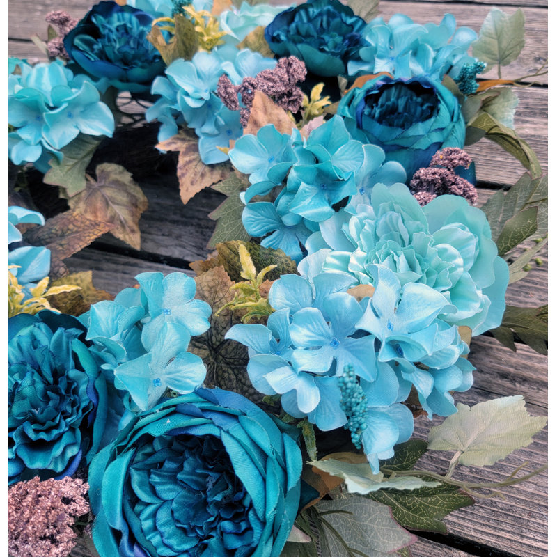 Handcrafted Faux Polyester 22'' Wreath, Teal