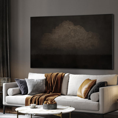 Extra Large Wall Art Fabric Print - Dark Minimalist Cloudscape Subtle Atmospheric Cloud Illustration Artwork Decor for Living Room or Bedroom - "Frame Assembly Required (Unfinished Frame)"