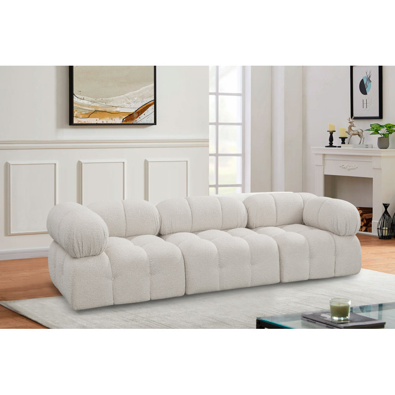 Ames Upholstered Sofa, Cream Boucle Fabric, 3 Armless