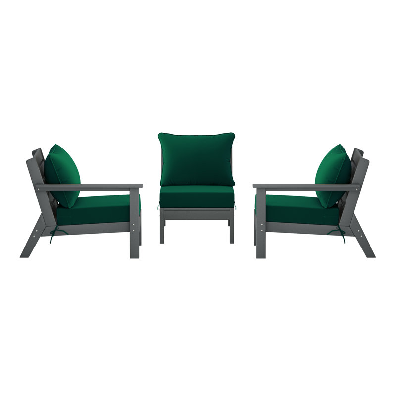 Ensemble de conversation à assise profonde 3 pièces avec coussins, Gray, Green
