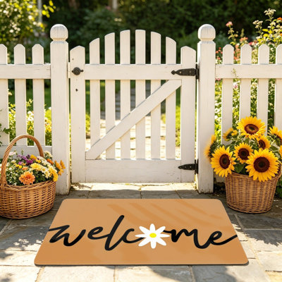 Tapis de sol Boho Daisy Welcome, 24 x 36 po, brun clair, noir et blanc