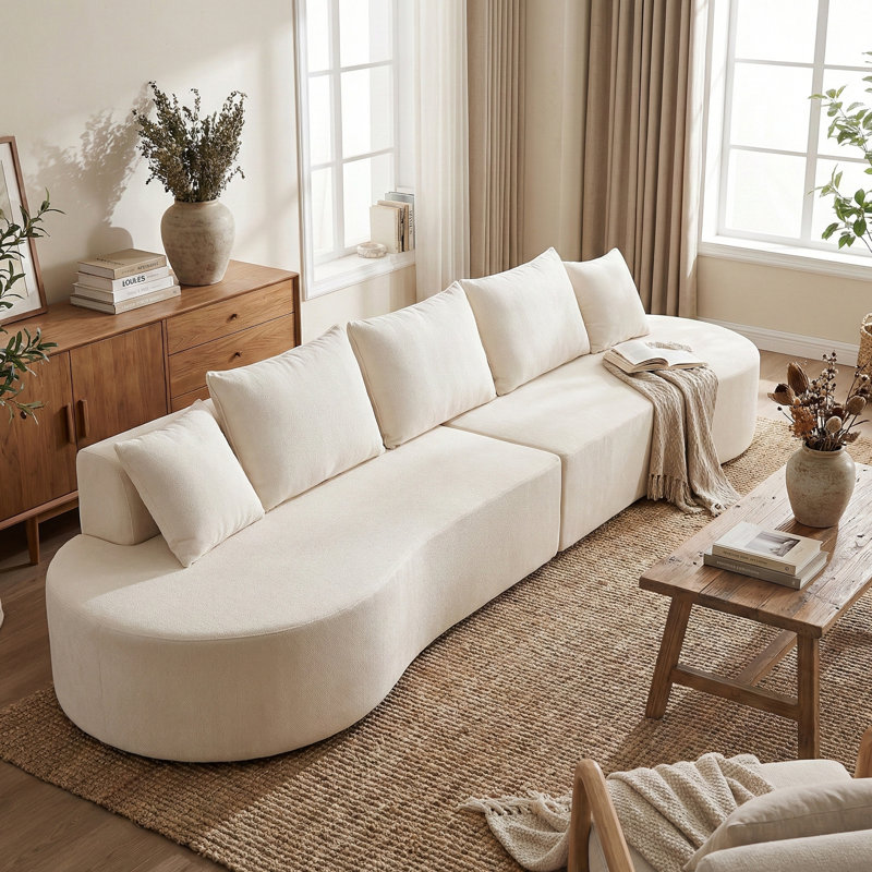 Canapé modulaire courbé avec coussins, Polyester beige