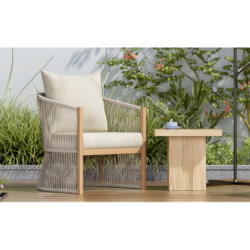 Chaise à structure en aluminium avec dossier incurvé et coussin moelleux, Beige, Naturel
