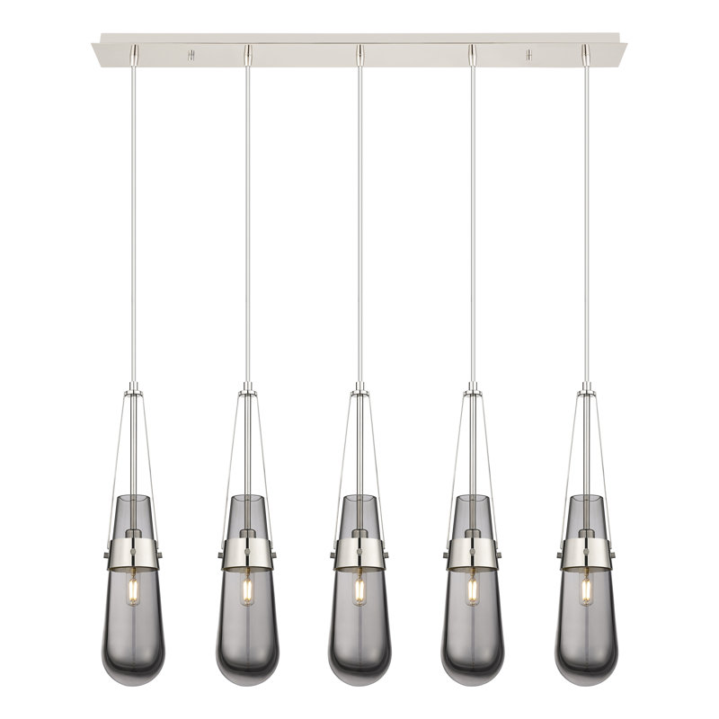 Luminaire suspendu en grappe à 5 lumières Aurelio, Gris fumée clair, Nickel poli