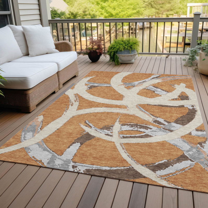 Copper 5' x 7' Machine Washable Synthetic Area Rug