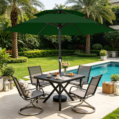 11ft All-Steel 2-Tier Patio Umbrella with Crank Lift System & 6 Heavy Duty Ribs Waterproof, Patio Table Umbrella Perfect for Poolside, Terrace, Beach and Outdoor Restaurant, Dark Green