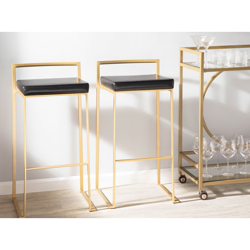 Tabouret de bar et de comptoir Derik, Or, Similicuir noir, Tabouret de bar (siège d'une hauteur de 31 po)