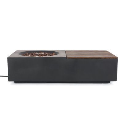 Multifunctional Rectangular Fire Pit Table - 50,000 BTU  (Dark Gray & Natural Wood)