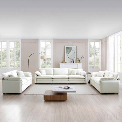 3-Piece Living Room Sofa Set, Two 2-Seaters and One 3-Seater with Cushions and Pillows - Beige Corduroy