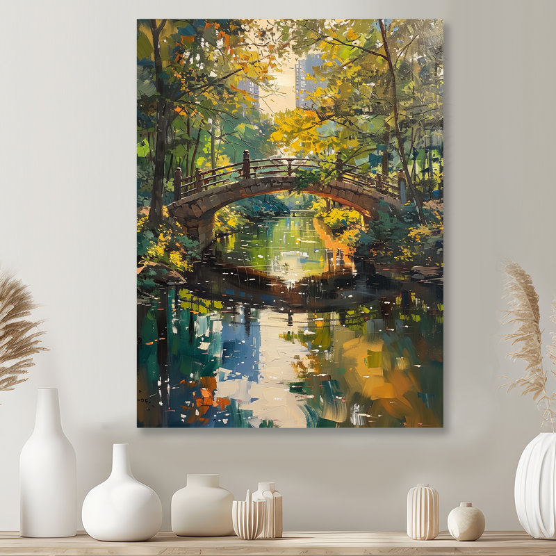 Décoration murale pont jaune jaune vert automne urbain, White Picture Framed, 20" H x 12" W