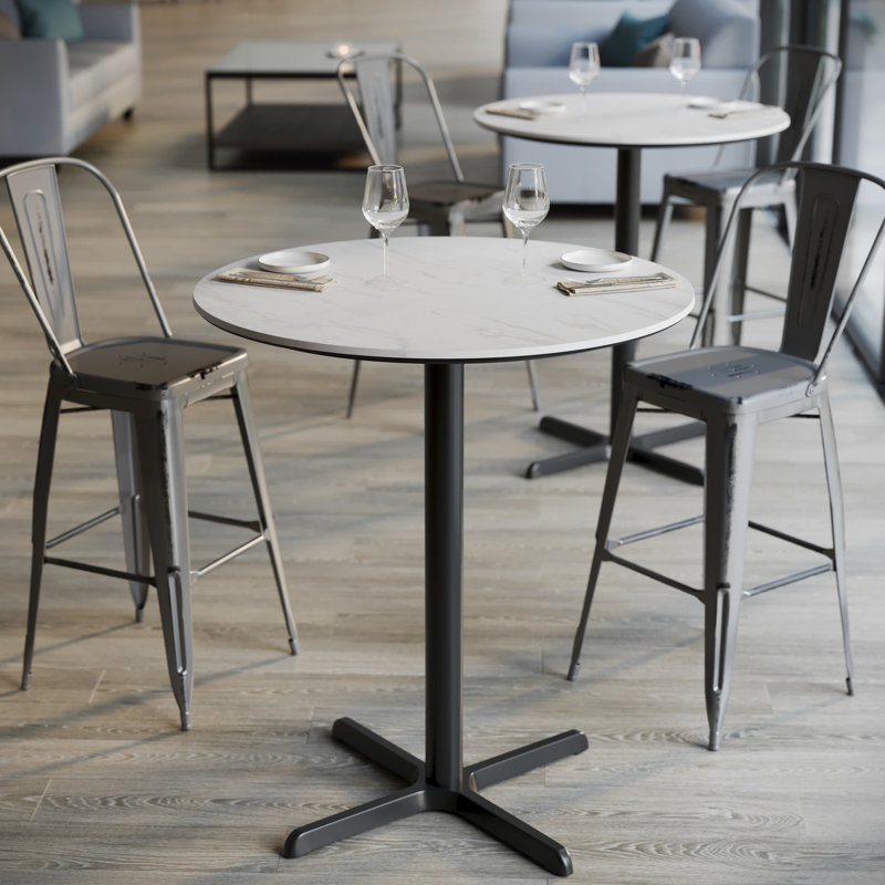 Plateau de table commercial à surface lisse avec base entrecroisée à hauteur de barre, H 42 po x L 36 po x l 36 po, Blanc