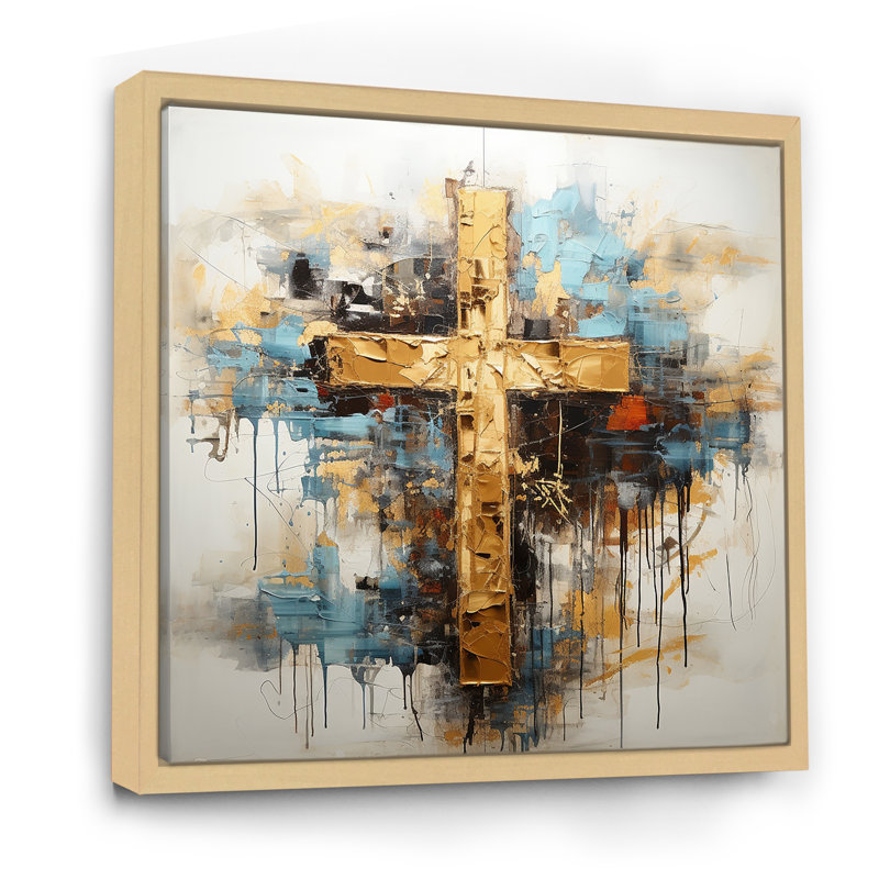 Divine Love, croix religieuse III sur toile, H 24 po x l 24 po x P 1 po, Cadre flottant érable