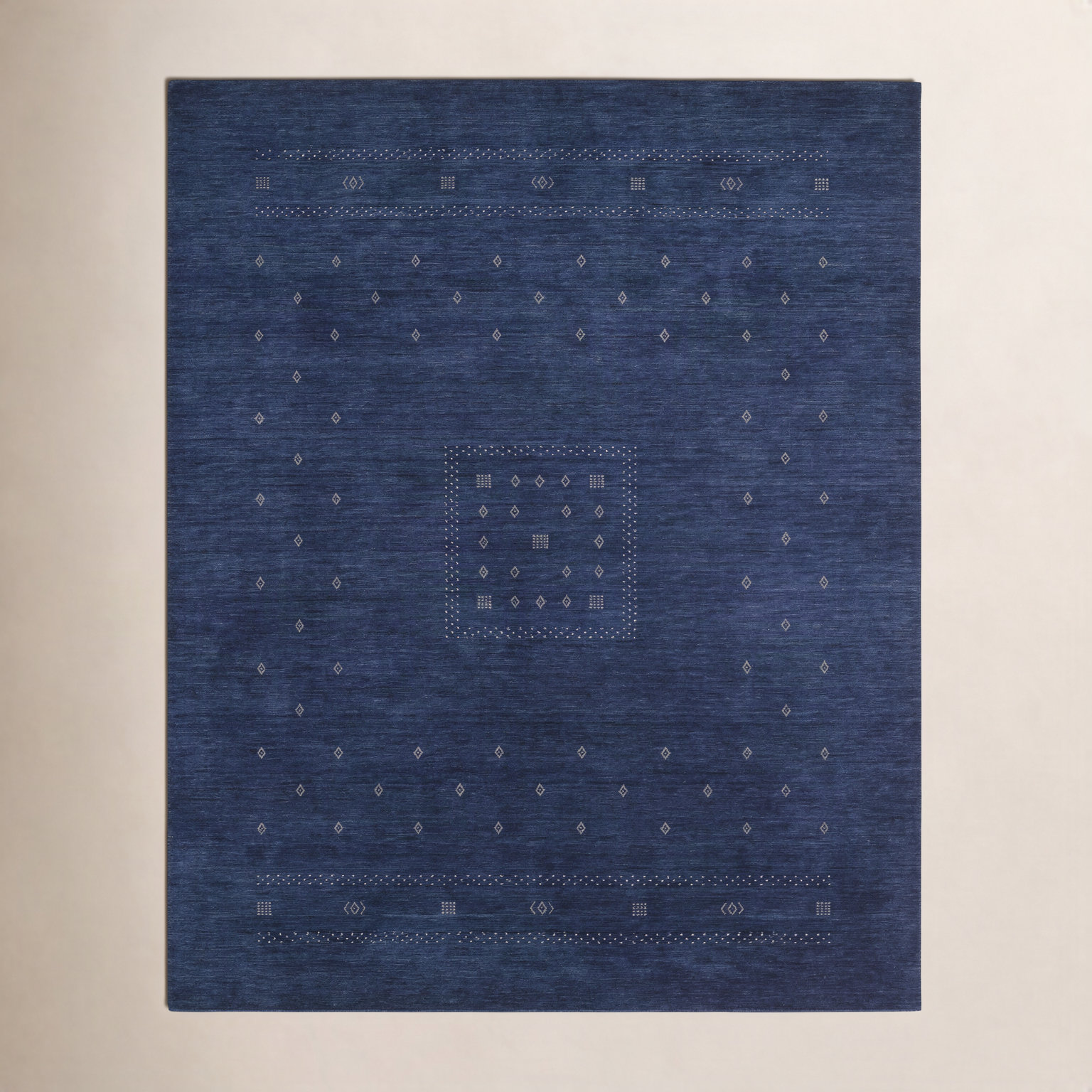 Simi Hand-Woven Geometric Cotton Wool Rug, Dark Navy, Rectangle 9' x 12'