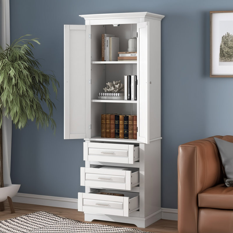 Armoire de rangement haute avec trois tiroirs, Blanc