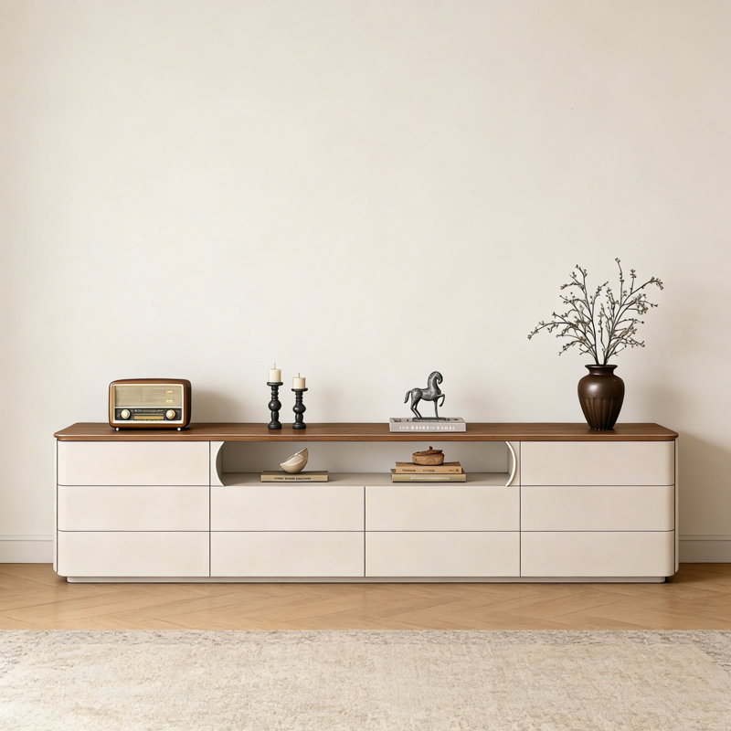 Meuble télé Modern, H 25,6 po x L 70,86 po x l 15,75 po, Crème / brun