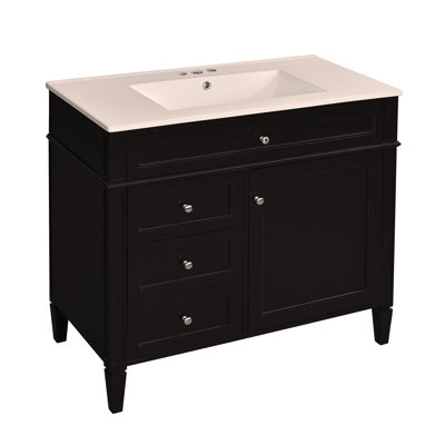 Meuble-lavabo de 36 po avec lavabo supérieur, armoire de rangement moderne avec 2 tiroirs et un tiroir basculant