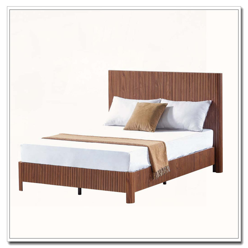 Lit en bois ondulé, lignes courbes, aucun sommier nécessaire, Noyer, Lit double