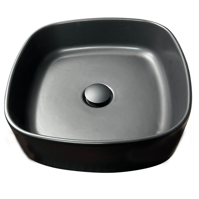 Regatta Poured Square Vessel Bathroom Sink, Matte Black