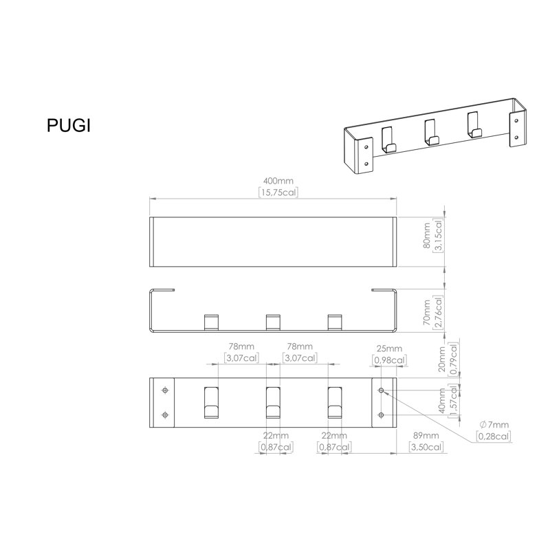 PUGI 40cm 1 Wall Towel Bar, White