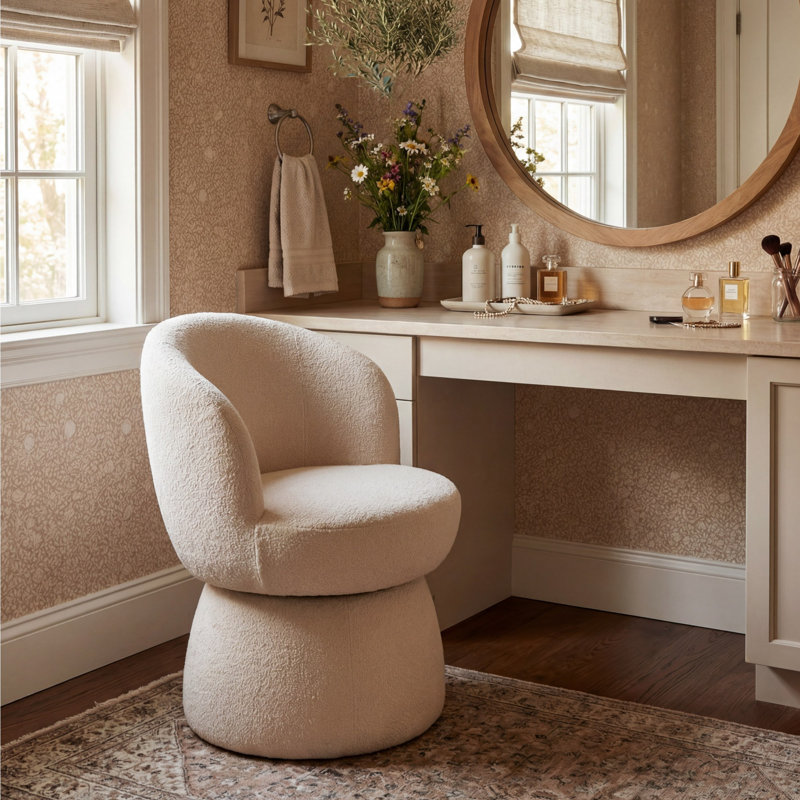 Fauteuil d'appoint rembourré Mid-Back, Mélange de polyester beige